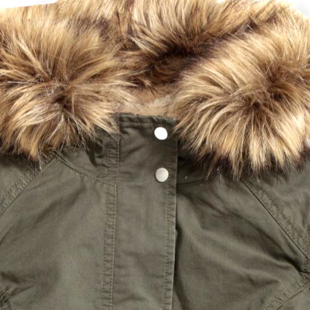 H&M Divided Army Green Faux Fur Parka Size 4 - Picture 3 of 10